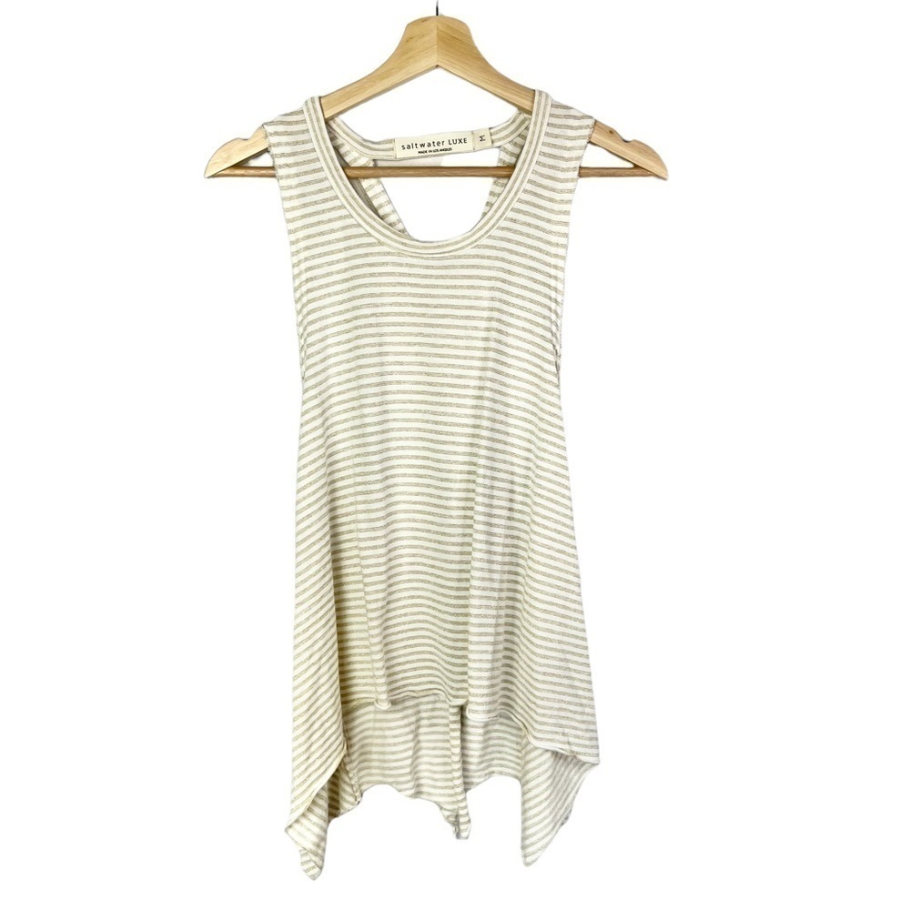 Saltwater Luxe Gold & White Horizontal Stripe‎ Cross Back Tank Top M